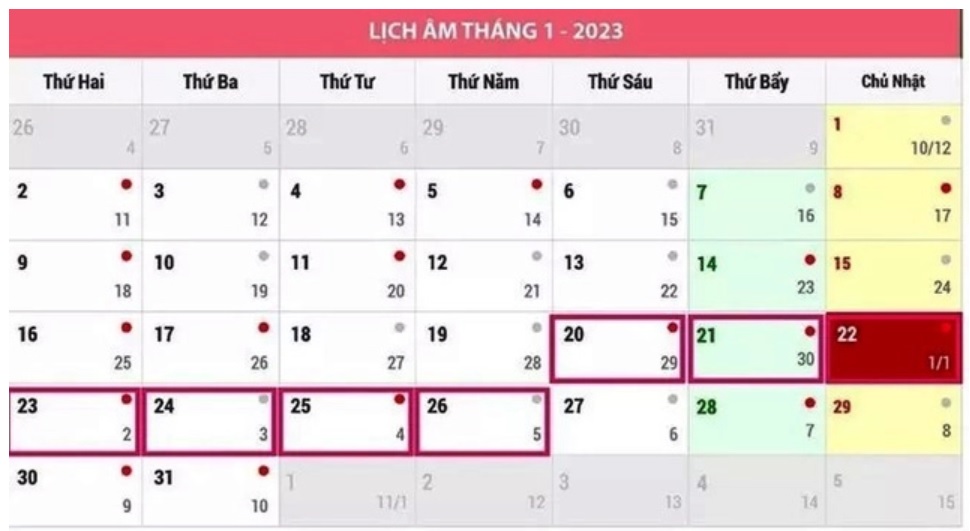 Chính thức lịch nghỉ Tết Âm lịch 7 ngày