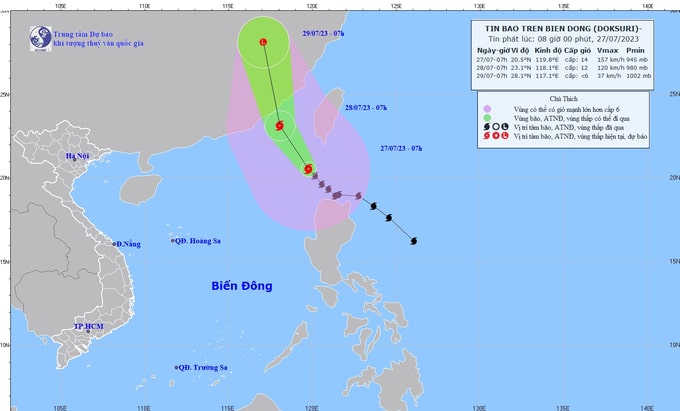 Cập nhật tình hình cơn bão số 3 năm 2023 – DOKSURI đến 7h sáng ngày 27/7