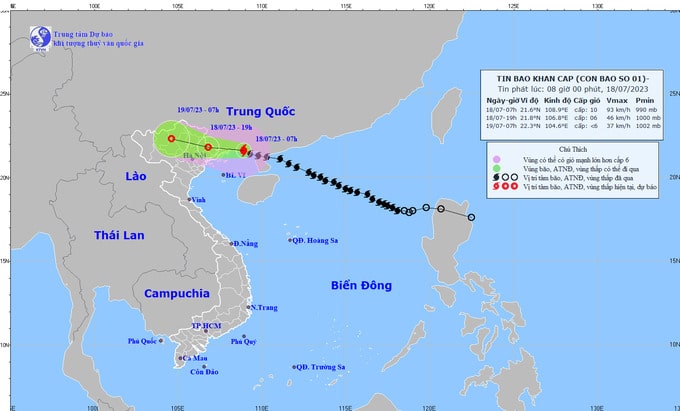 Cập nhật tình hình cơn bão số 1 năm 2023 – TALIM đến 7h sáng ngày 18/7