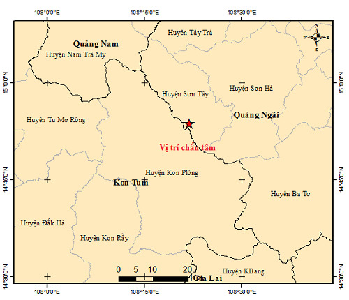 Xảy ra động đất tại Quảng Ngãi và Kon Tum trong một ngày