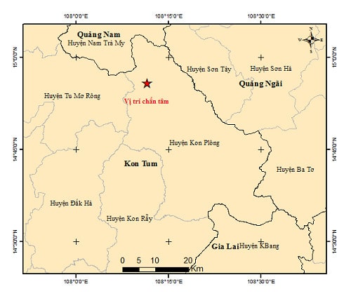Kon Tum xảy ra 3 trận động đất trong một giờ đồng hồ