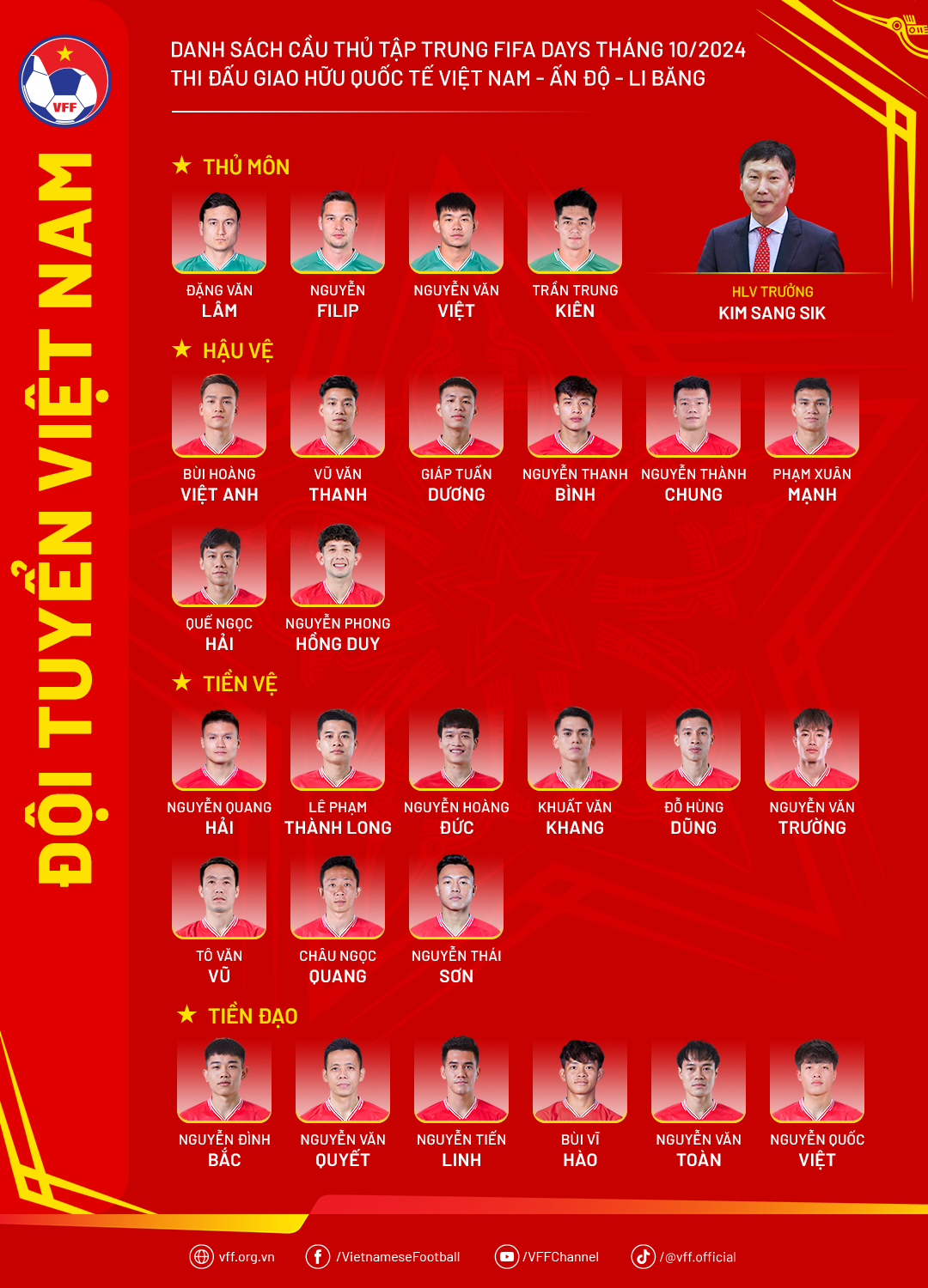 Công bố danh sách tập trung đội tuyển Việt Nam dịp FIFA Days