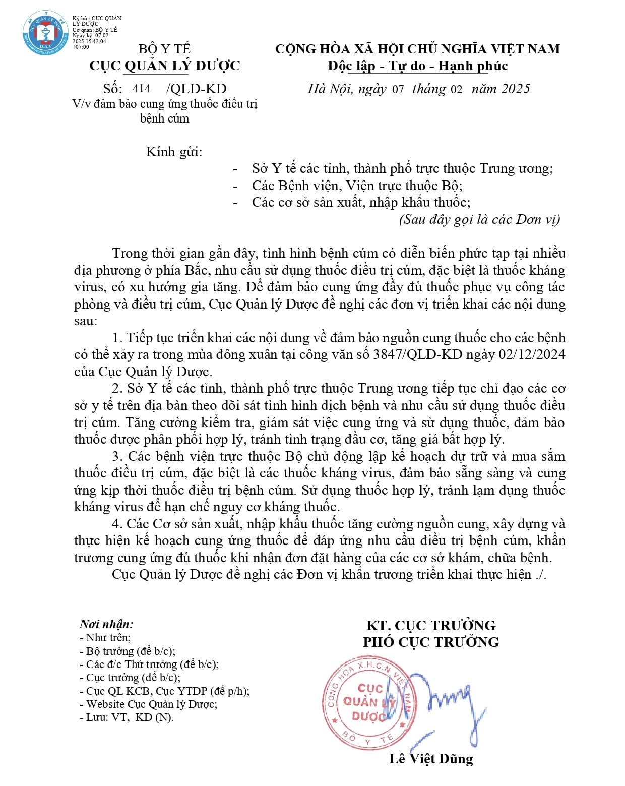 Bộ Y tế yêu cầu đảm bảo cung ứng thuốc điều trị bệnh cúm