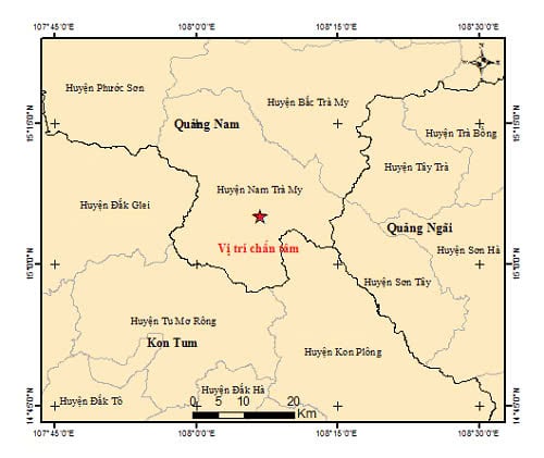 Quảng Nam: Xảy ra trận động đất có độ lớn 3.5 độ richter gây rung lắc