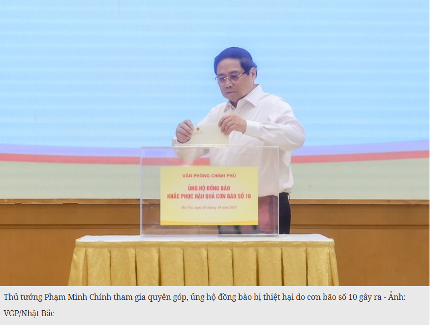 Thủ tướng Phạm Minh Chính cùng lãnh đạo Chính phủ và tập thể Văn phòng Chính phủ ủng hộ đồng bào bị thiệt hại do bão lũ